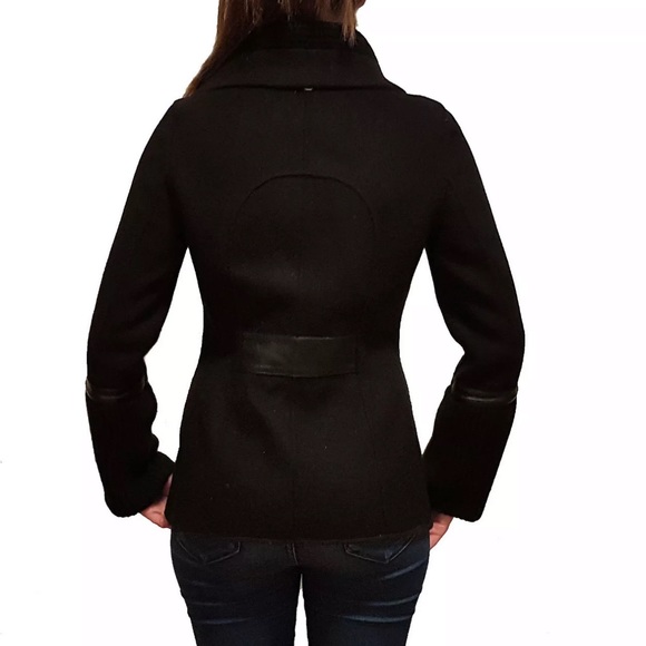 Mackage black wool fitted jacket with leather strip details. - Picture 4 of 4